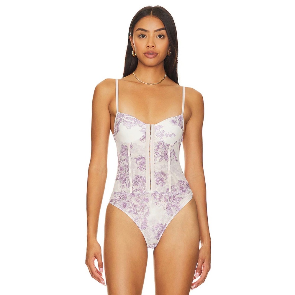 Free‎ People Floral Night Rhythm Corset Bodysuit Women Medium Ivory Combo NWT